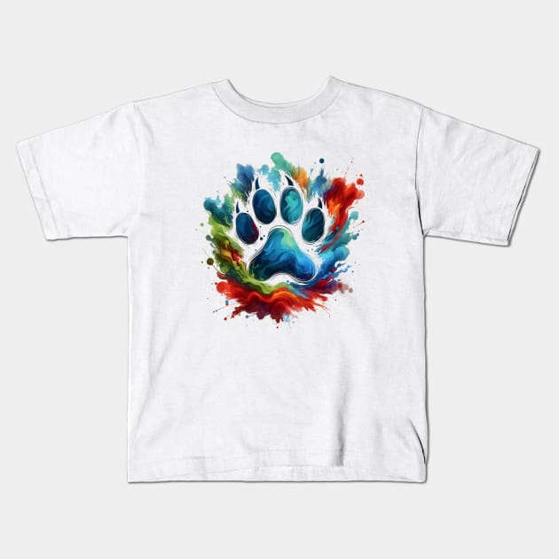 Dog Paws with watercolor splash Kids T-Shirt by Pacar